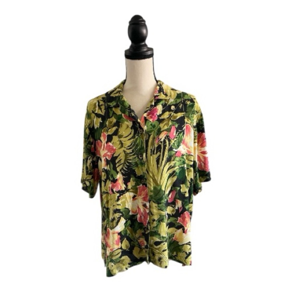 ♥️Sarah Bentley♥️Tropical Floral Women's Button Down Shirt Size (Large)